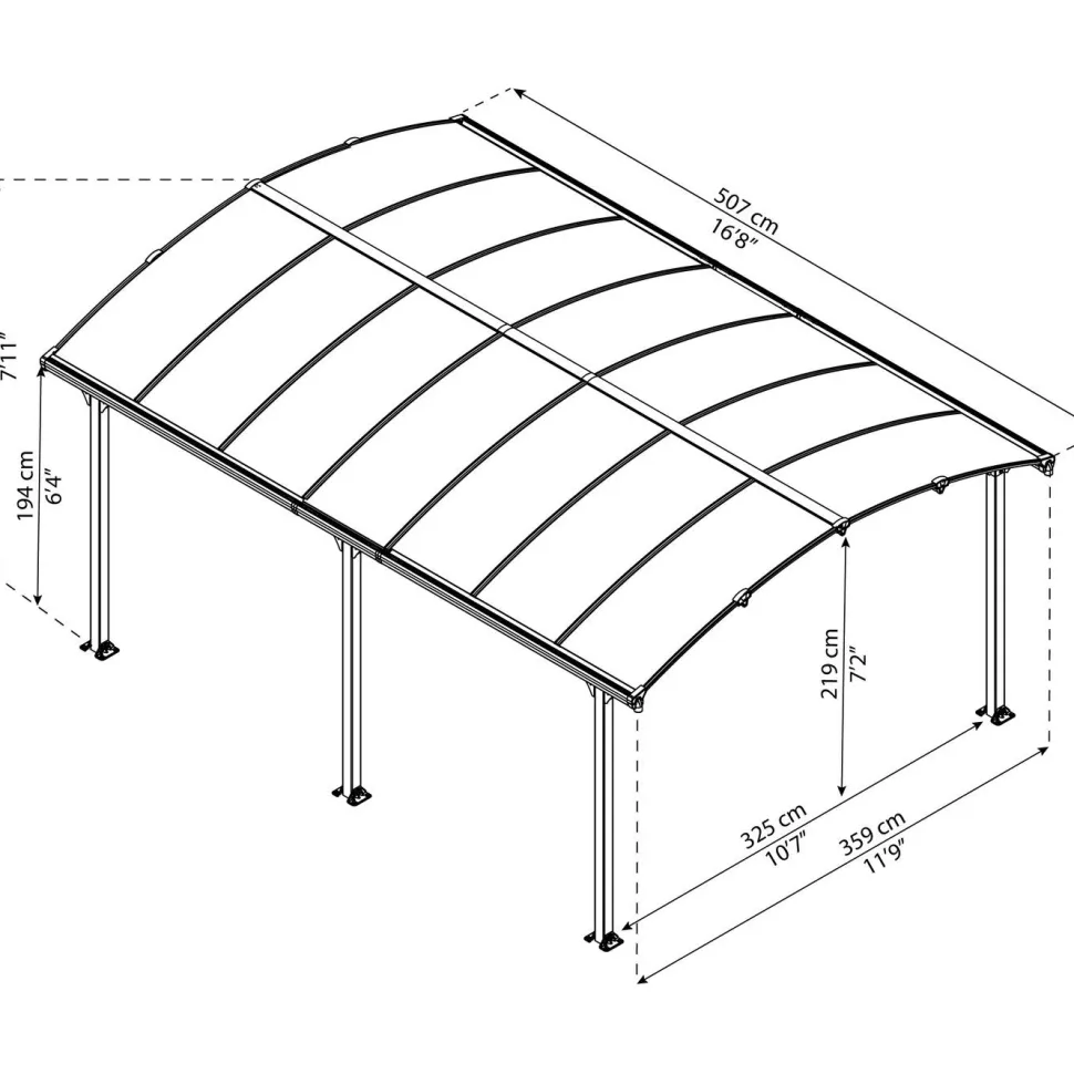 Paviljonki Palram-Canopia Tucson, 15.6m², 3.6x4.3m, harmaa