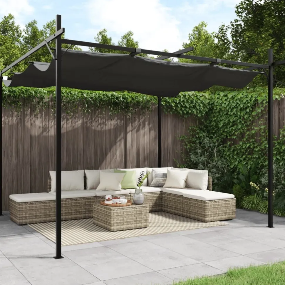 Pergola sisäänvedettävä katto antrasiitti 295x292x230 cm