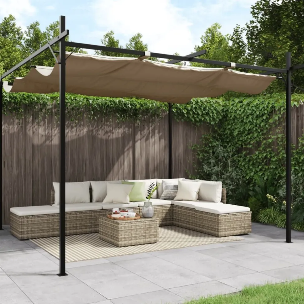 Pergola sisäänvedettävä katto taupe 295x292x230 cm