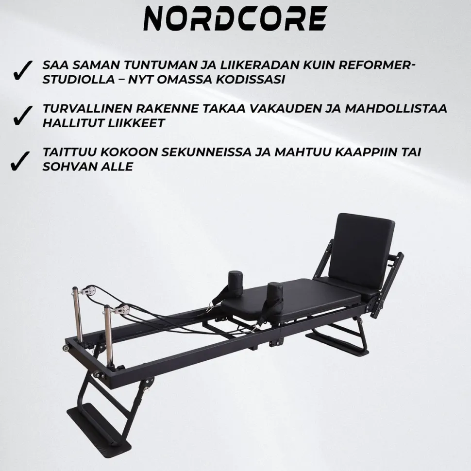 Pilates Reformer Nordcore Taitettava, sis. pilateslaatikko