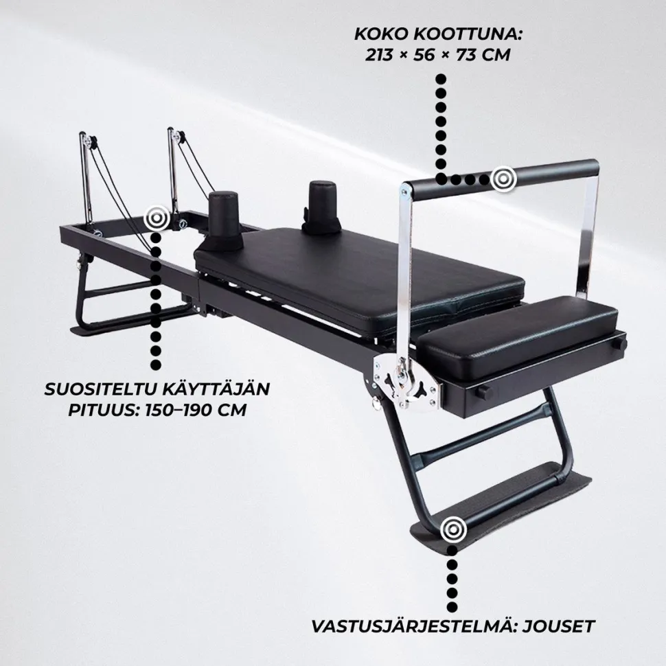 Pilates Reformer Nordcore Taitettava, sis. pilateslaatikko
