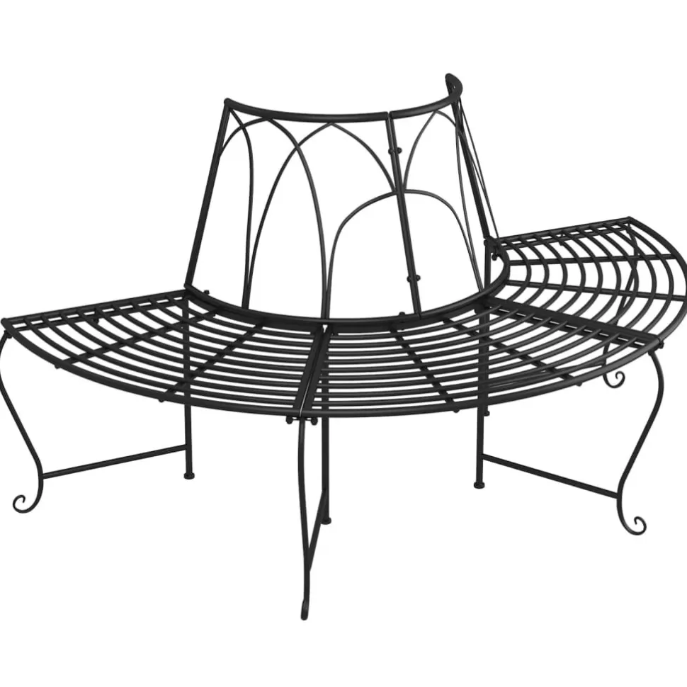 Puolipyöreä puunympäryspenkki 2 kpl Ø159 cm musta teräs