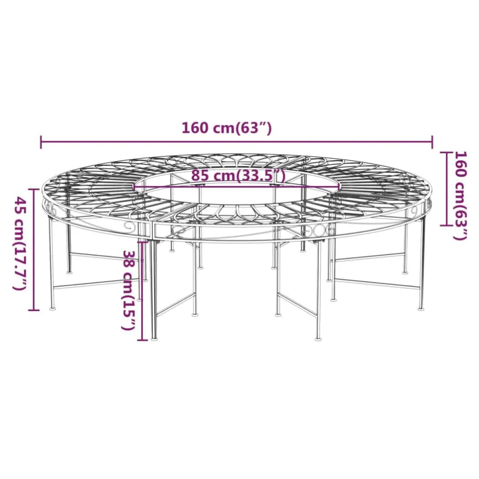 Puunympäryspenkki Ø 160 cm musta teräs