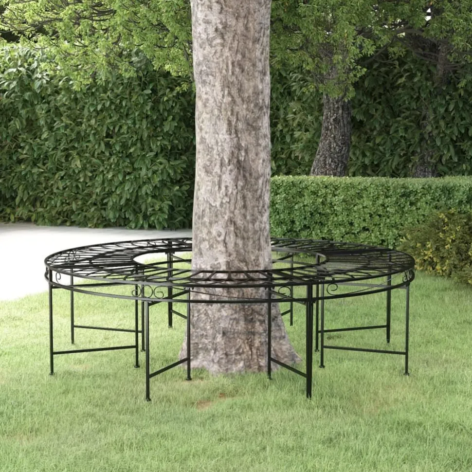 Puunympäryspenkki Ø 160 cm musta teräs