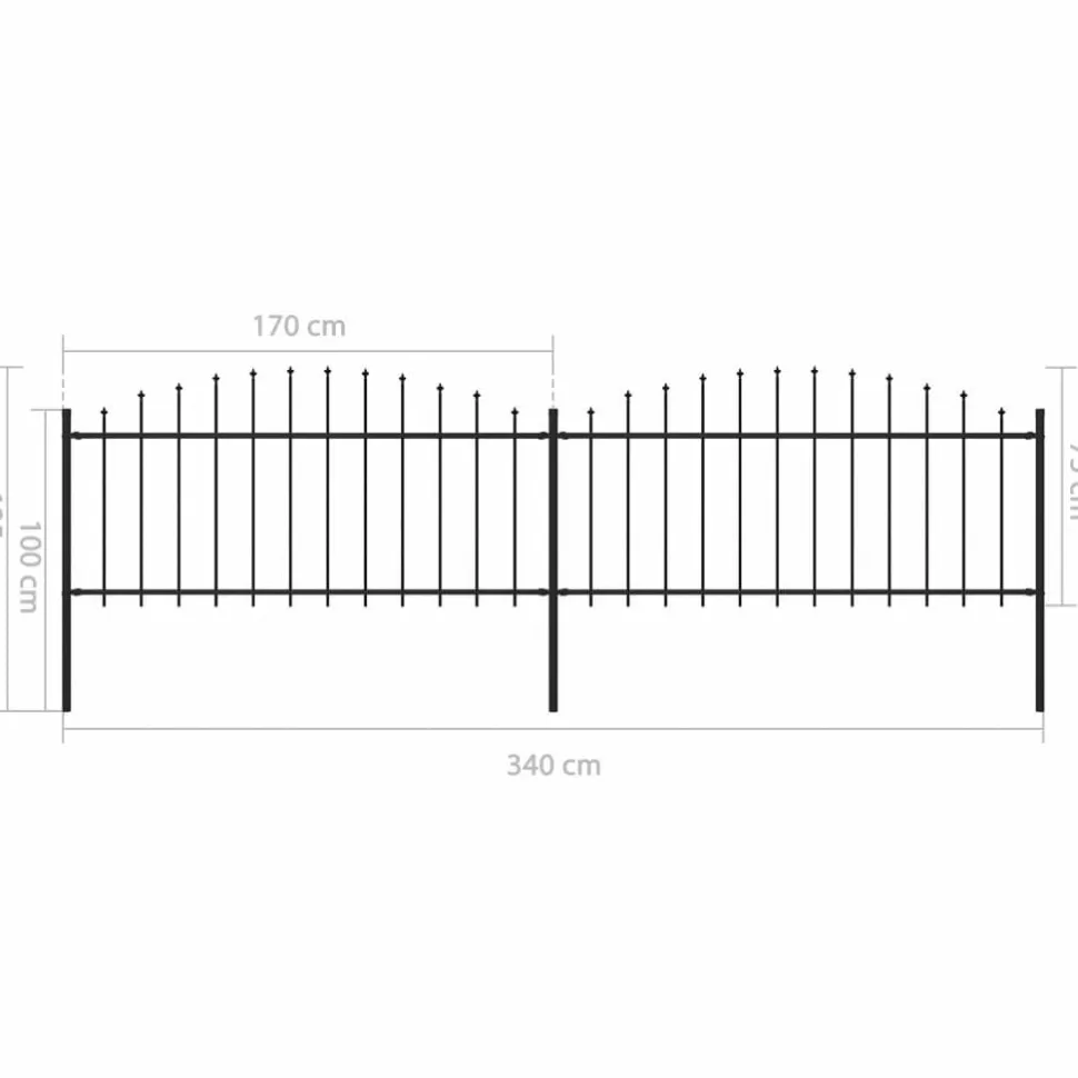 Puutarha-aita keihäskärjillä teräs (0.5-0.75)x3.4m musta