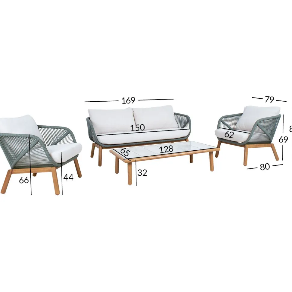 Puutarhakalustesetti Home4You TUXEDO pöytä, sohva ja 2 tuolia, vihreä