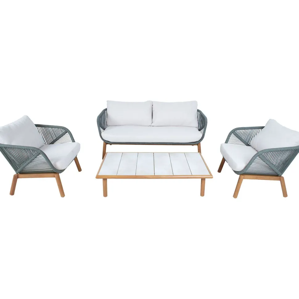 Puutarhakalustesetti Home4You TUXEDO pöytä, sohva ja 2 tuolia, vihreä