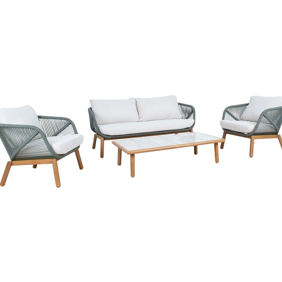 Puutarhakalustesetti Home4You TUXEDO pöytä, sohva ja 2 tuolia, vihreä