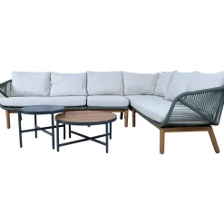 Puutarhakalustesetti Home4You TUXEDO kulmasohva ja 2 pöytää, vihreä