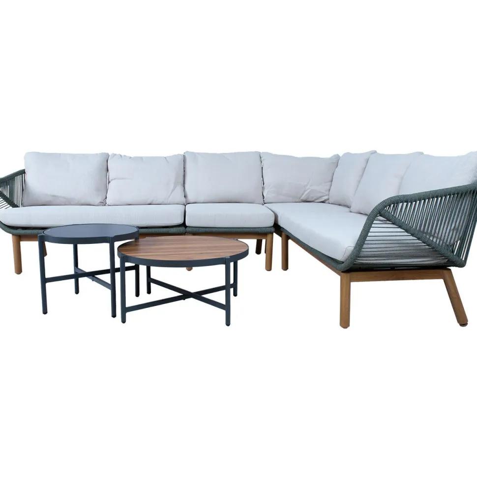 Puutarhakalustesetti Home4You TUXEDO kulmasohva ja 2 pöytää, vihreä