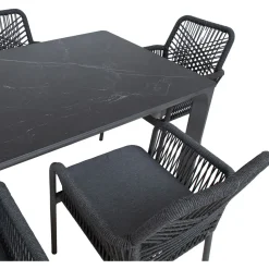 Puutarhakalustesetti Home4You CARVES olefiiniköysipunostuoleilla, 6 tuolia, harmaa