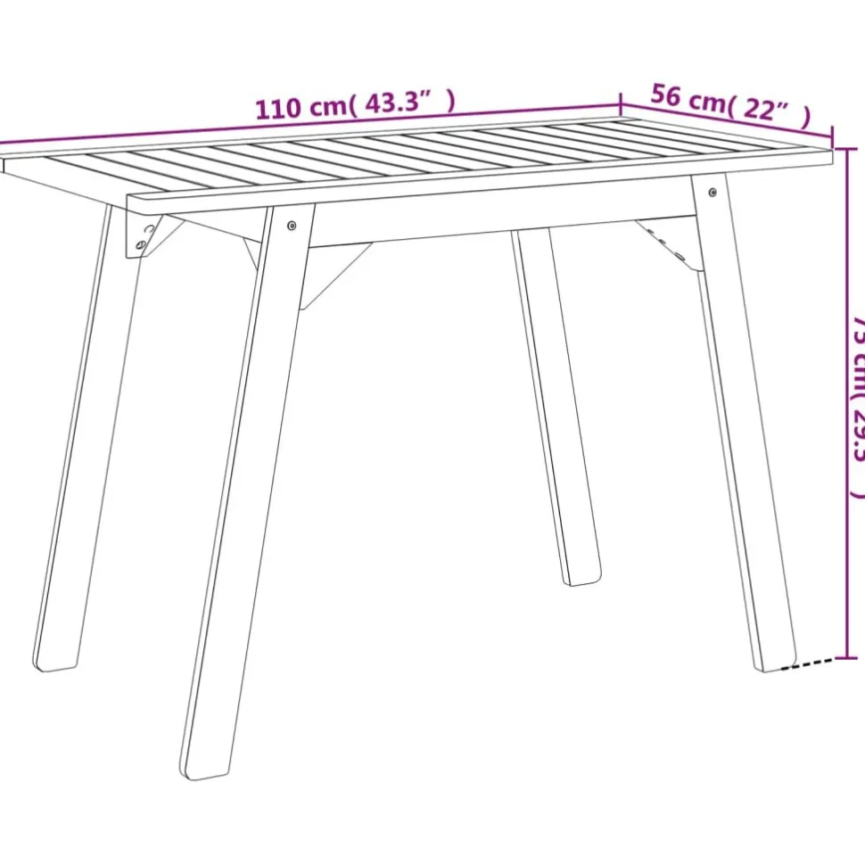 Puutarhan ruokapöytä 110x56x75 cm täysi akasiapuu (66372)