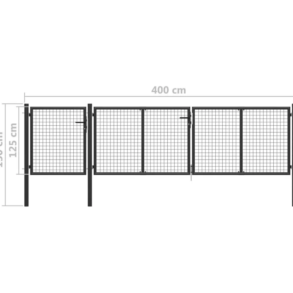 Puutarhaportti käyntiovella teräs 400x100cm antrasiitti