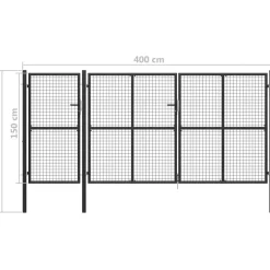 Puutarhaportti käyntiovella teräs 400x150cm antrasiitti