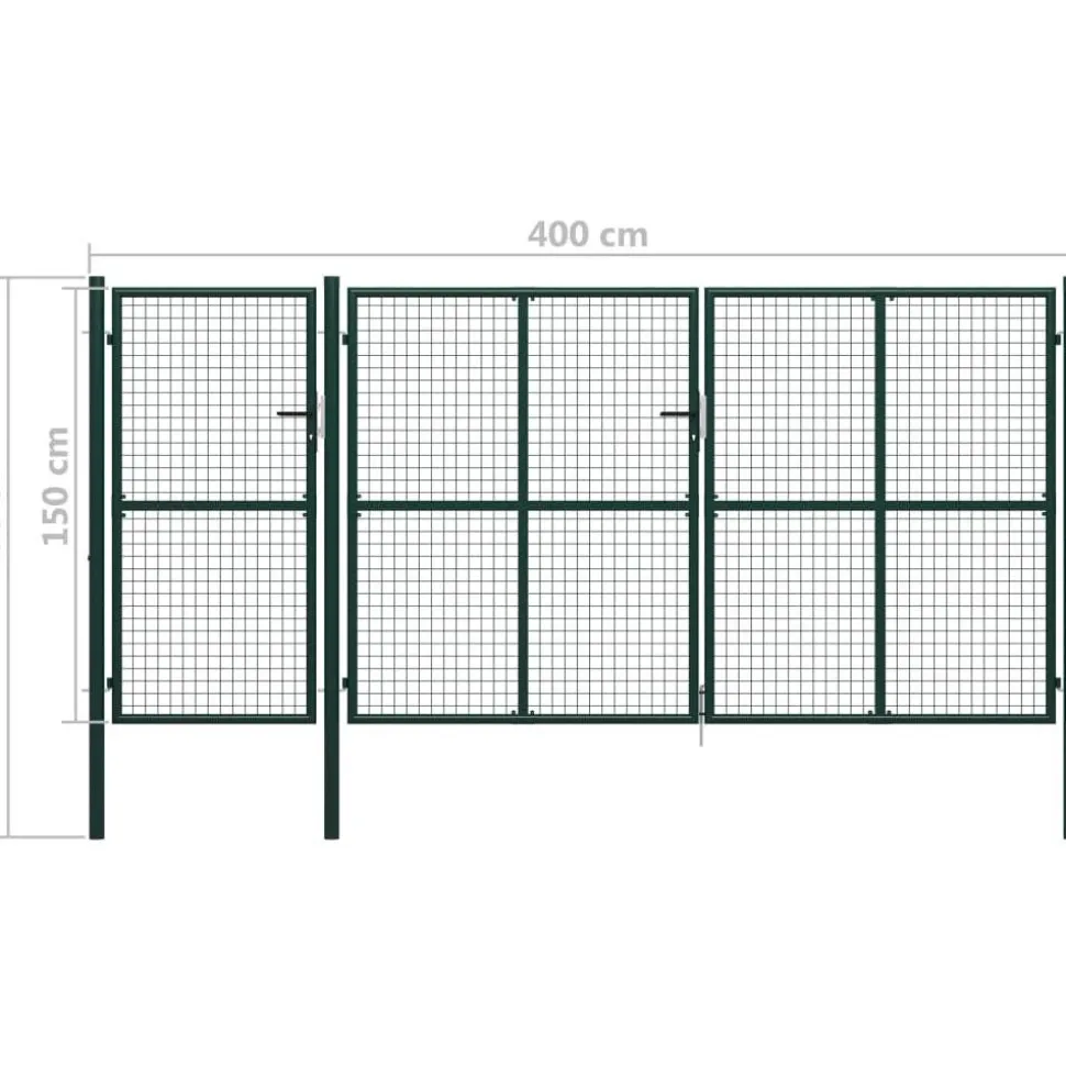 Puutarhaportti käyntiovella teräs 400x150cm vihreä