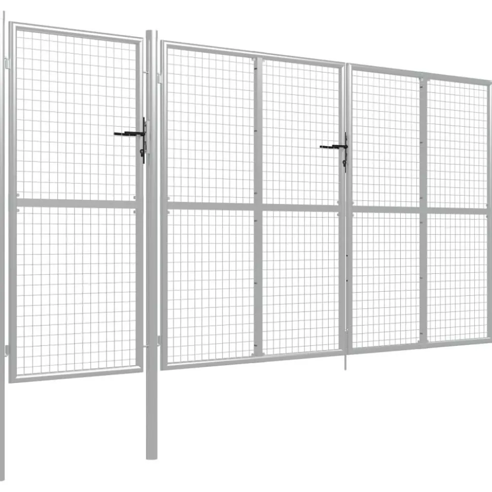 Puutarhaportti käyntiovella teräs 400x150cm hopea
