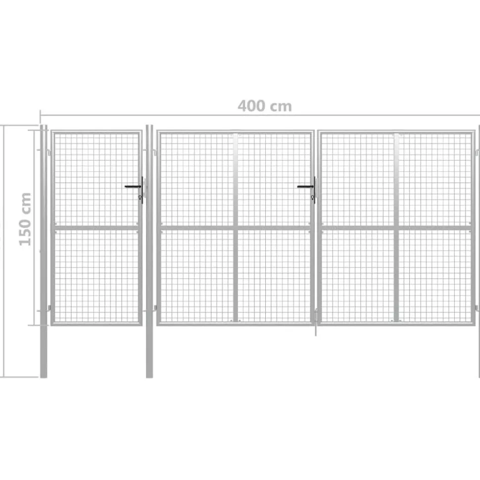 Puutarhaportti käyntiovella teräs 400x150cm hopea