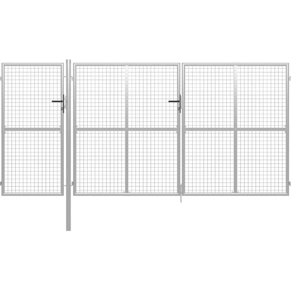 Puutarhaportti käyntiovella teräs 400x150cm hopea
