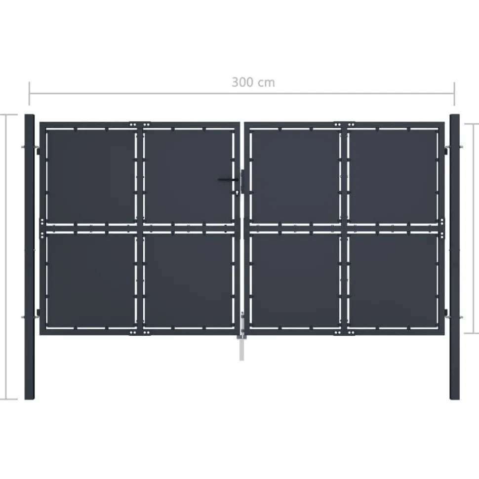 Puutarhaportti teräs 300x150cm umpinainen antrasiitti
