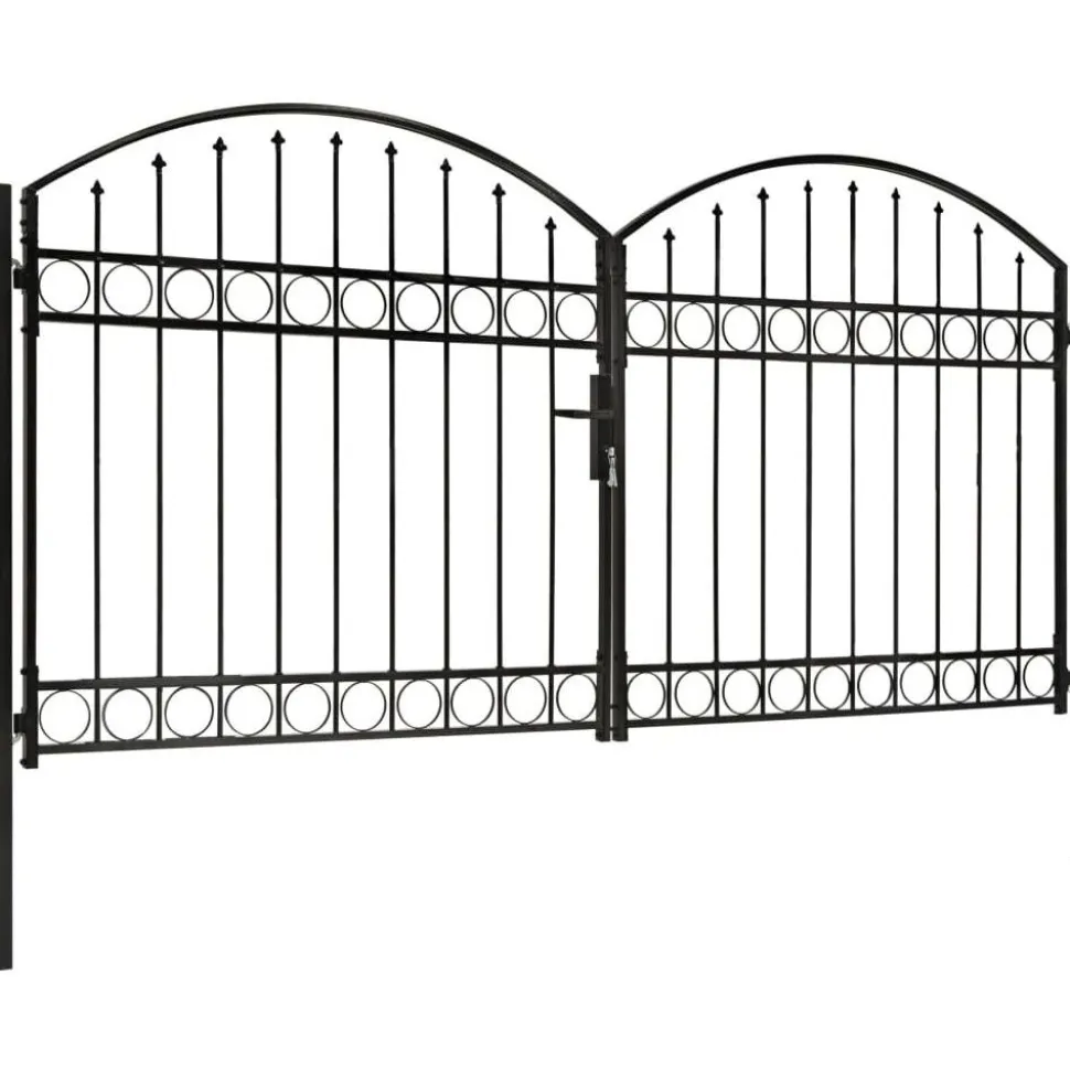 Puutarhaportti tuplaovilla kaareva yläosa teräs 300x125cm musta