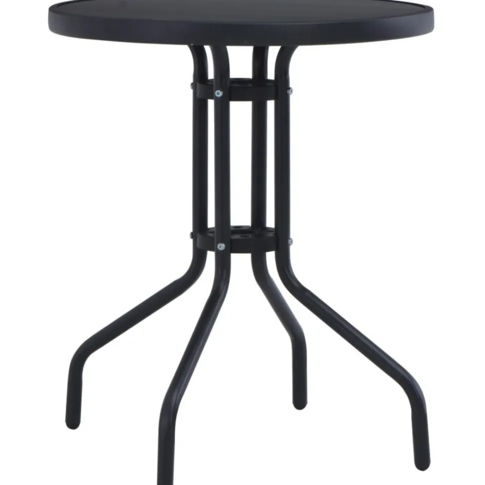 Puutarhapöytä ø 80 cm musta teräs ja lasi