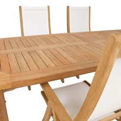 Ruokailuryhmä Home4You BALI pöytä, 6 kokoontaittuvaa tuolia, ruskea