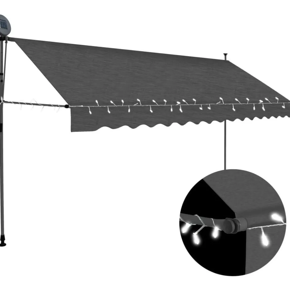 Sisäänkelattava markiisi ledillä 350 cm antrasiitti
