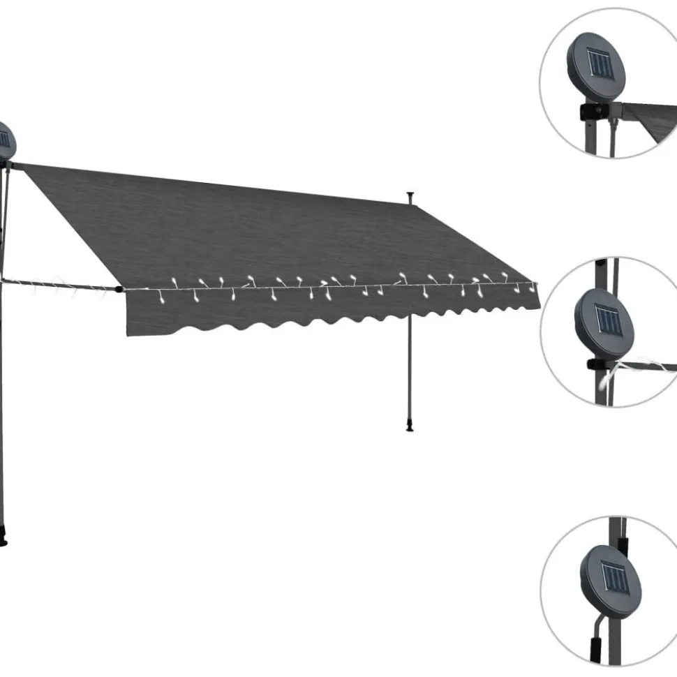 Sisäänkelattava markiisi ledillä 350 cm antrasiitti
