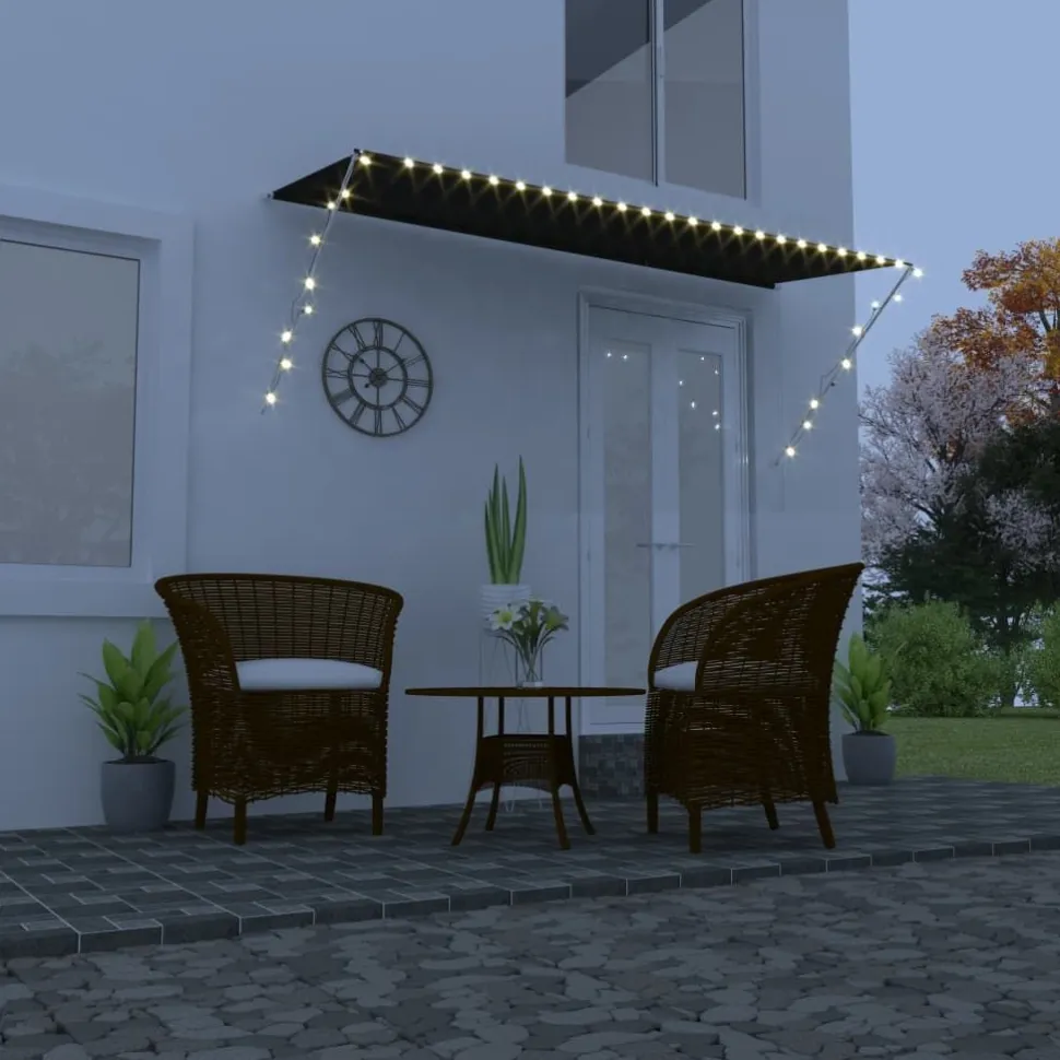 Sisäänkelattava markiisi ledillä 350x150 cm antrasiitti