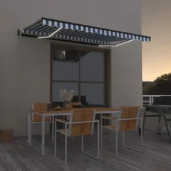 Sisäänkelattava markiisi 2 LED/tuulisensori 300x250 cm sininen/valkoinen