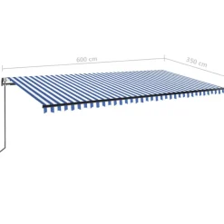 Sisäänkelattava markiisi 2 LED/tuulisensori 300x250 cm sininen/valkoinen