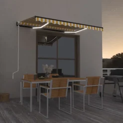 Sisäänkelattava markiisi 2 LED/tuulisensori 300x250 cm sininen/valkoinen