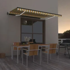 Sisäänkelattava markiisi 2 LED/tuulisensori 300x250 cm sininen/valkoinen