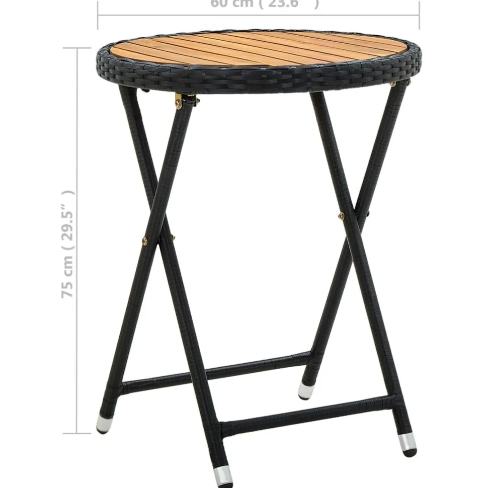 Teepöytä harmaa 60 cm polyrottinki ja, akaasiapuu