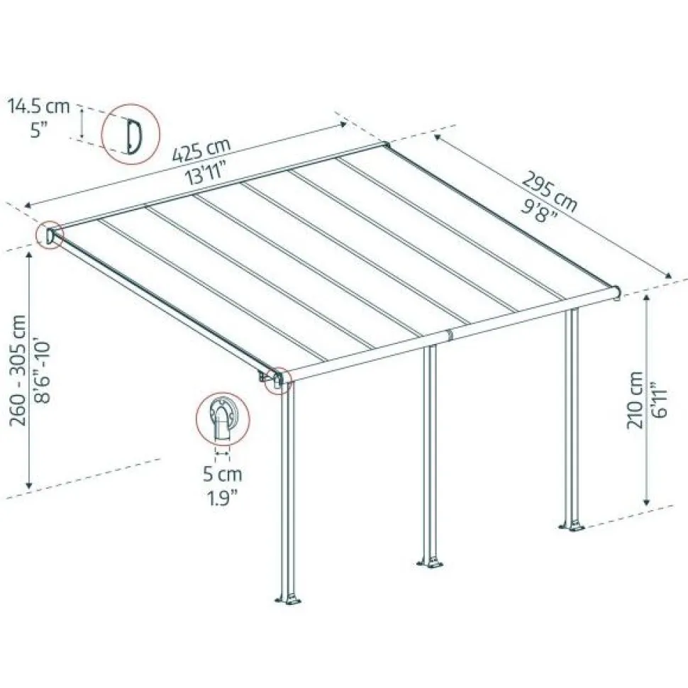 Terassikatos Palram-Canopia Olympia 3x4,25 m harmaa/pronssi
