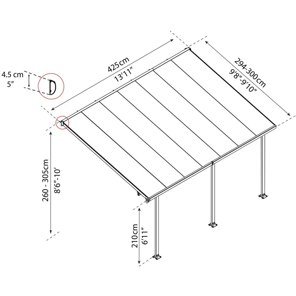 Terassikatos Palram-Canopia Feria 3 x 4,3 m valkoinen/kirkas
