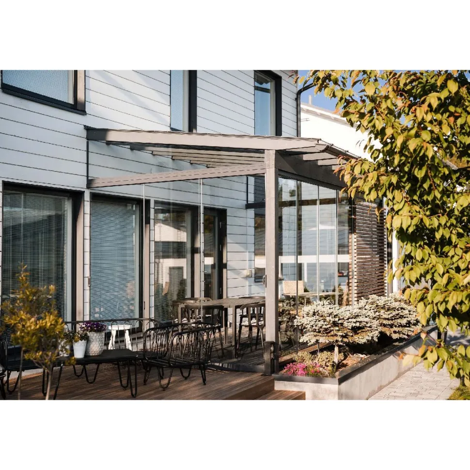 Terassilasitus Vivalon Avara, puitteeton 2-osainen, 1000-2380mm leveään aukkoon, harmaa lasi