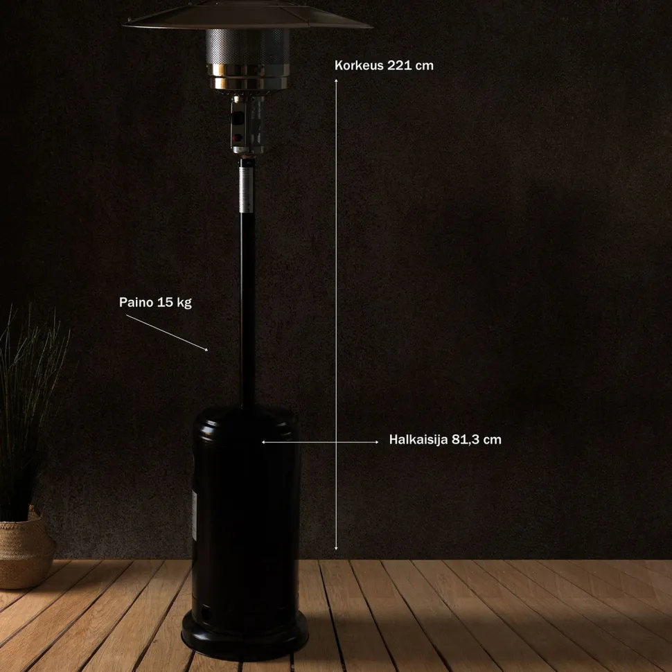 Terassilämmitin Fornorth Cylinder, 13kW kaasukäyttöinen, rosteri