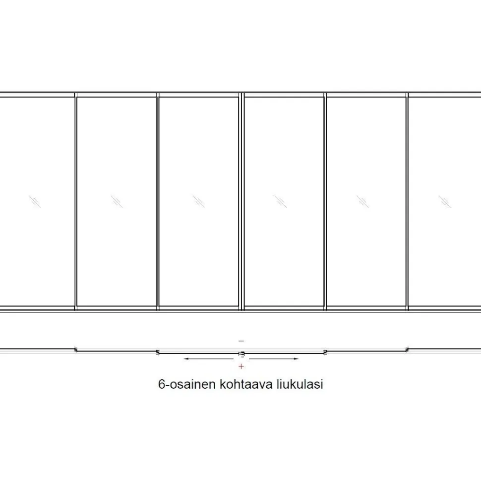 Terassin lasiliukuovi Keraplast, kohtaava malli, 6-osainen, kirkas lasi, mittatilaus