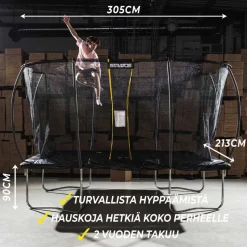 Trampoliini Stratos turvaverkolla suorakaide eri kokoja
