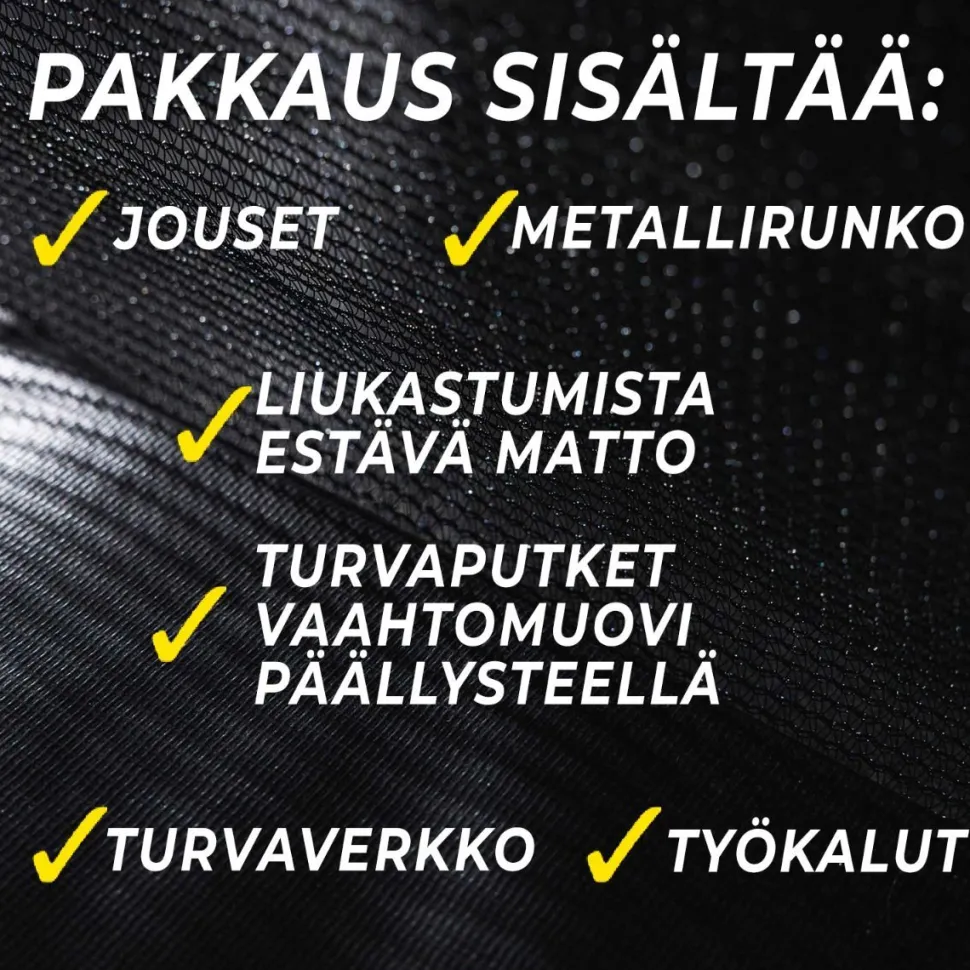 Trampoliini Stratos turvaverkolla suorakaide eri kokoja