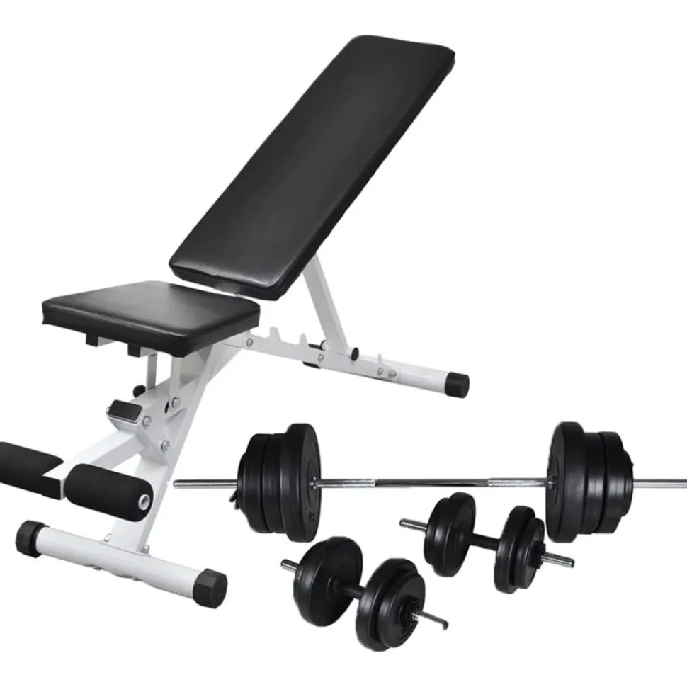 Treenipenkki levytanko- ja käsipainosarjalla, 60.5kg, 47.5x41x133cm