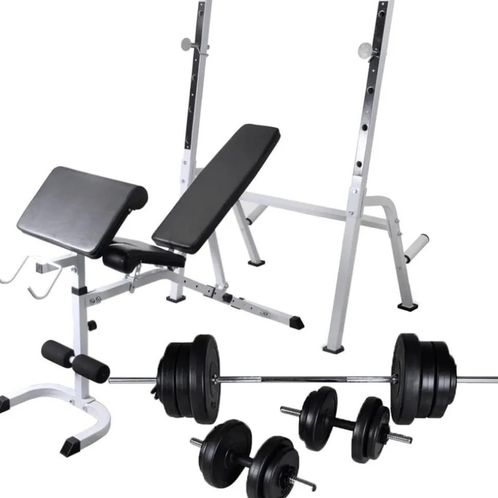 Treenipenkki levytanko- ja käsipainosarjalla, 60.5kg, 150x105x150cm