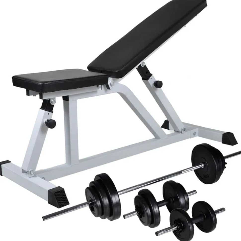 Treenipenkki levytanko- ja käsipainosarjalla, 30.5kg, 115x47x116cm
