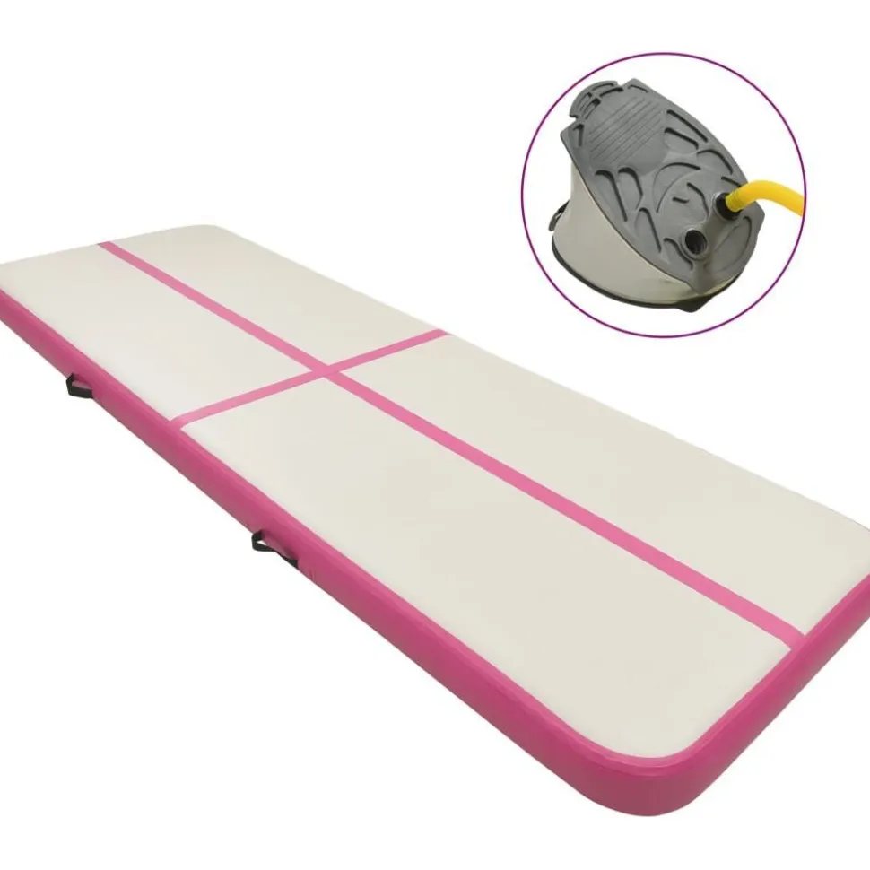 Täytettävä voimistelumatto pumpulla 400x100x15 cm PVC pinkki