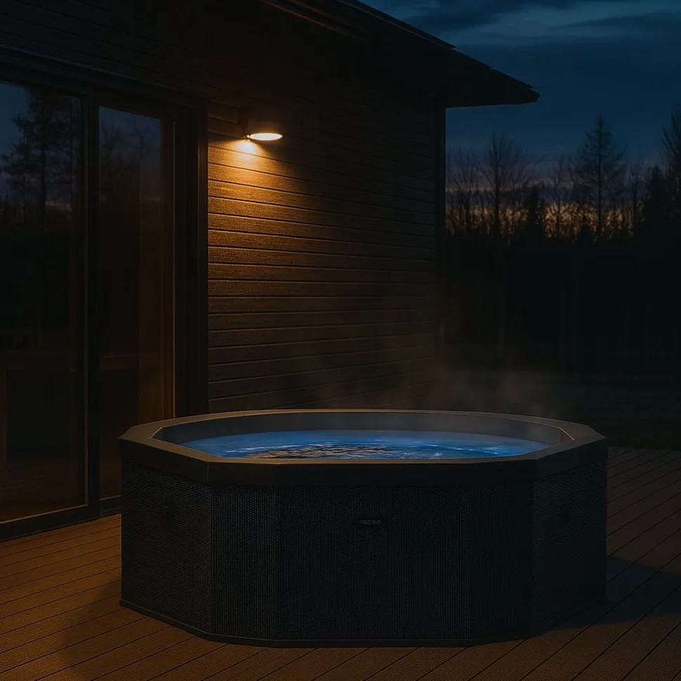 Ulkoporeallas Wave Spa Como, 6 hlöä, 90 suutinta, WiFi, kahdeksankulmainen, koottava, musta