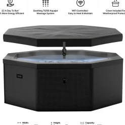 Ulkoporeallas Wave Spa Como, 6 hlöä, 90 suutinta, WiFi, kahdeksankulmainen, koottava, musta