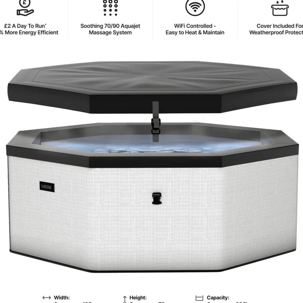 Ulkoporeallas Wave Spa Como, 6 hlöä, 90 suutinta, WiFi, kahdeksankulmainen, koottava, valkoinen