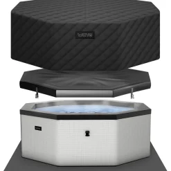 Ulkoporeallas Wave Spa Como, 6 hlöä, 90 suutinta, WiFi, kahdeksankulmainen, koottava, harmaa
