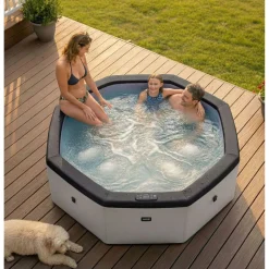 Ulkoporeallas Wave Spa Como, 6 hlöä, 90 suutinta, WiFi, kahdeksankulmainen, koottava, harmaa